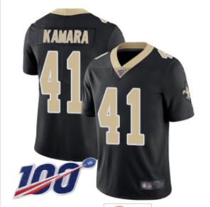 Saints #41 Alvin Kamara Black Team Color Men's Stitched Football 100th Season Vapor Limited Jersey