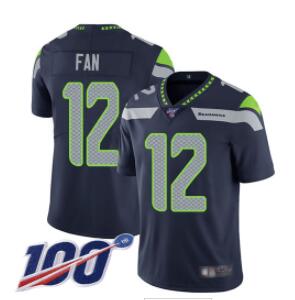 Seahawks #12 Fan Steel Blue Team Color Men's Stitched Football 100th Season Vapor Limited Jersey