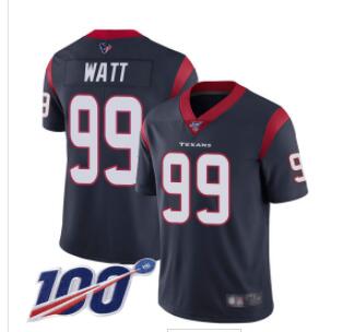 Texans #99 J.J. Watt Navy Blue Team Color Men's Stitched Football 100th Season Vapor Limited Jersey