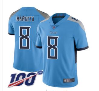 Titans #8 Marcus Mariota Light Blue Alternate Men's Stitched Football 100th Season Vapor Limited Jersey