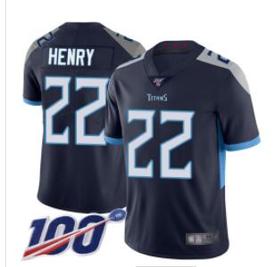 Titans #22 Derrick Henry Navy Blue Team Color Men's Stitched Football 100th Season Vapor Limited Jersey