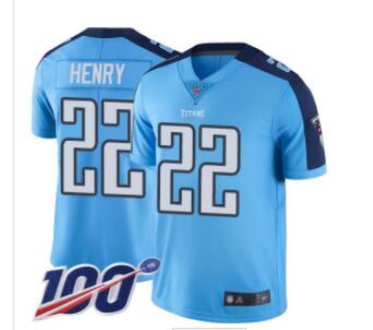 Titans #22 Derrick Henry Light Blue Men's Stitched Football Limited Rush 100th Season Jersey