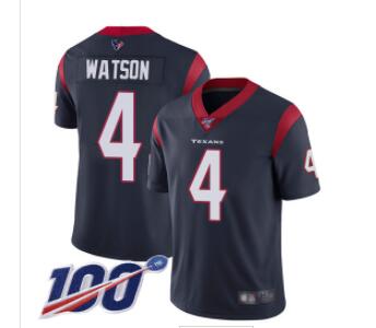 Texans #4 Deshaun Watson Navy Blue Team Color Men's Stitched Football 100th Season Vapor Limited Jersey