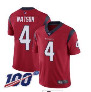 Texans #4 Deshaun Watson Red Alternate Men's Stitched Football 100th Season Vapor Limited Jersey