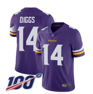 Vikings #14 Stefon Diggs Purple Team Color Men's Stitched Football 100th Season Vapor Limited Jersey