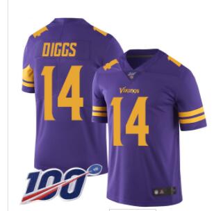 Vikings #14 Stefon Diggs Purple Men's Stitched Football Limited Rush 100th Season Jersey