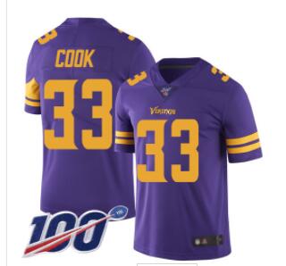 Vikings #33 Dalvin Cook Purple Men's Stitched Football Limited Rush 100th Season Jersey