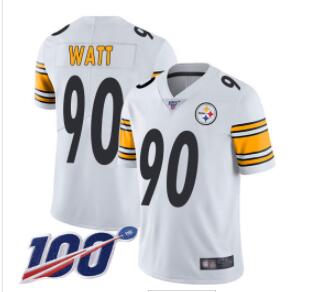 Steelers #90 T. J. Watt White Men's Stitched Football 100th Season Vapor Limited Jersey