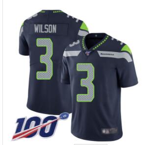Seahawks #3 Russell Wilson Steel Blue Team Color Men's Stitched Football 100th Season Vapor Limited Jersey
