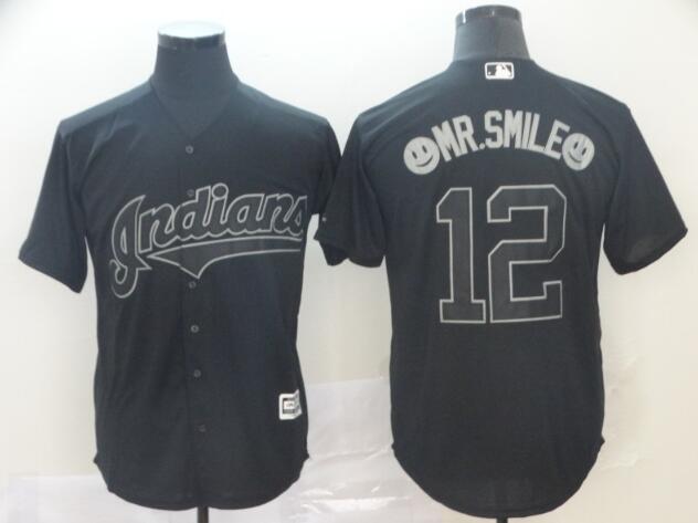 Indians #12 Francisco Lindor Black Mr. Smile Players Weekend Cool Base Stitched Baseball Jersey for MEN