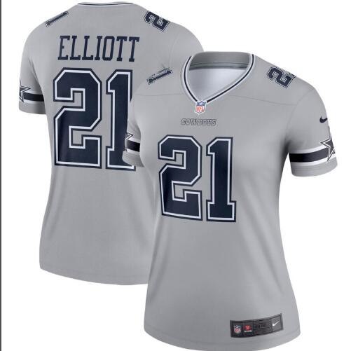 women Dallas Cowboys Ezekiel Elliott Nike Gray Inverted Legend Jersey