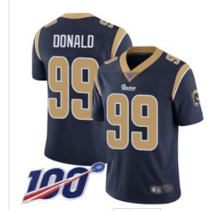 Rams #99 Aaron Donald Navy Blue Team Color Men's Stitched Football 100th Season Vapor Limited Jersey