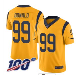 Rams #99 Aaron Donald Gold Men's Stitched Football Limited Rush 100th Season Jersey