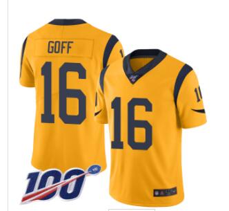 Rams #16 Jared Goff Gold Men's Stitched Football Limited Rush 100th Season Jersey