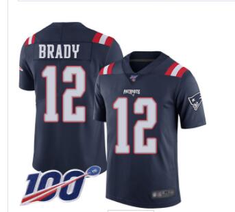 Patriots #12 Tom Brady Navy Blue Men's Stitched Football Limited Rush 100th Season Jersey