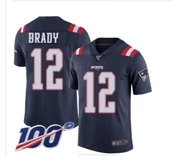 Patriots #12 Tom Brady Navy Blue Men's Stitched Football Limited Rush 100th Season Jersey