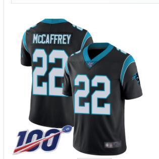 Panthers #22 Christian McCaffrey Black Team Color Men's Stitched Football 100th Season Vapor Limited Jersey