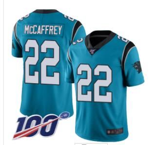 Panthers #22 Christian McCaffrey Blue Alternate Men's Stitched Football 100th Season Vapor Limited Jersey