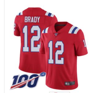 Patriots #12 Tom Brady Red Alternate Men's Stitched Football 100th Season Vapor Limited Jersey