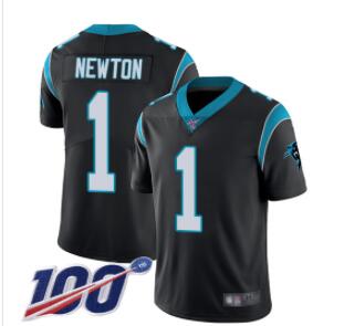 Panthers #1 Cam Newton Black Team Color Men's Stitched Football 100th Season Vapor Limited Jersey