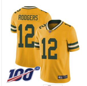 Packers #12 Aaron Rodgers Yellow Men's Stitched Football Limited Rush 100th Season Jersey
