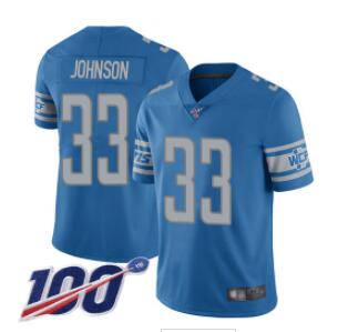 Lions #33 Kerryon Johnson Blue Team Color Men's Stitched Football 100th Season Vapor Limited Jersey