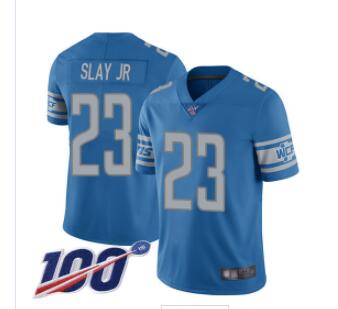 Lions #23 Darius Slay Jr Blue Team Color Men's Stitched Football 100th Season Vapor Limited Jersey