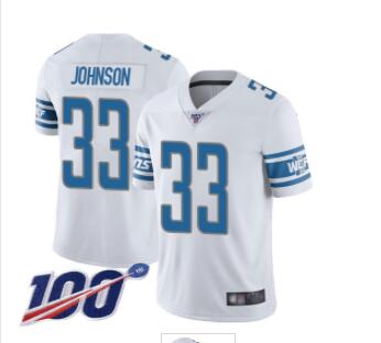 Lions #33 Kerryon Johnson White Men's Stitched Football 100th Season Vapor Limited Jersey