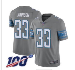 Lions #33 Kerryon Johnson Gray Men's Stitched Football Limited Rush 100th Season Jersey