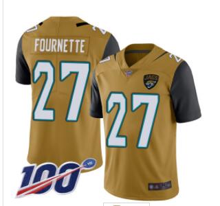 Jaguars #27 Leonard Fournette Gold Men's Stitched Football Limited Rush 100th Season Jersey