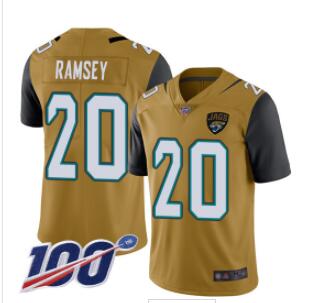 Jaguars #20 Jalen Ramsey Gold Men's Stitched Football Limited Rush 100th Season Jersey