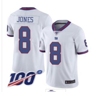Giants #8 Daniel Jones White Men's Stitched Football Limited Rush 100th Season Jersey