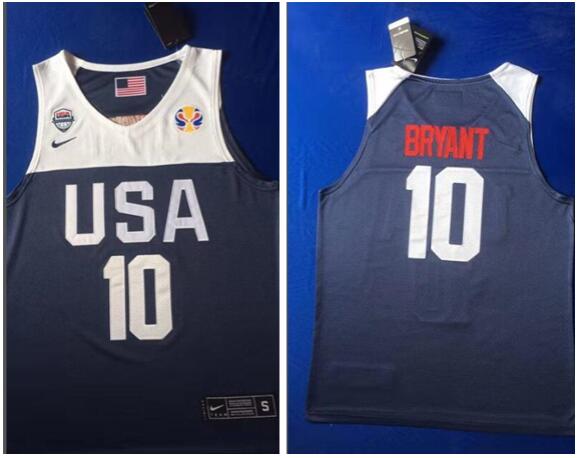 2019 World Cup USA Team Basketball 10 Kobe Bryant Brown Jerseys
