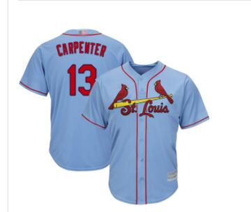 Cardinals #13 Matt Carpenter Light Blue Cool Base Stitched Men Baseball Jersey