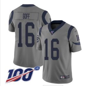Nike Rams #16 Jared Goff Gray Men's Stitched NFL Limited Inverted Legend 100th Season Jersey