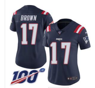 Nike Patriots #17 Antonio Brown Navy Blue Women's Stitched NFL Limited Rush 100th Season Jersey