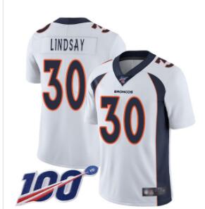Broncos #30 Phillip Lindsay White Men's Stitched Football 100th Season Vapor Limited Jersey