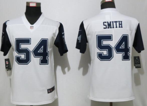 Women Nike Dallas cowboys 54 Smith White Thanksgiving Limited Jersey