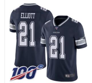 Cowboys #21 Ezekiel Elliott Navy Blue Team Color Men's Stitched Football 100th Season Vapor Limited Jersey