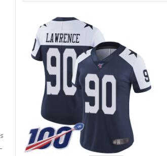 Nike Cowboys #90 Demarcus Lawrence Navy Blue Thanksgiving Women's Stitched NFL 100th Season Vapor Throwback Limited Jersey