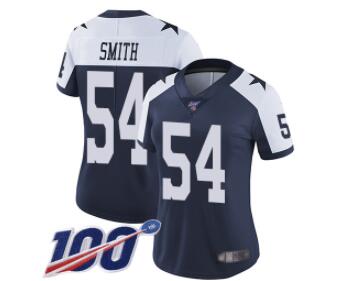 Nike Cowboys #54 Jaylon Smith Navy Blue Thanksgiving Women's Stitched NFL 100th Season Vapor Throwback Limited Jersey