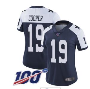 Nike Cowboys #19 Amari Cooper Navy Blue Thanksgiving Women's Stitched NFL 100th Season Vapor Throwback Limited Jersey