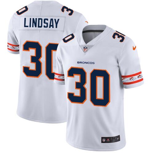 Broncos #30 Phillip Lindsay White Men's Stitched  Jersey