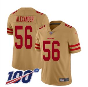 Nike 49ers #56 Kwon Alexander Gold Men's Stitched NFL Limited Inverted Legend 100th Season Jersey