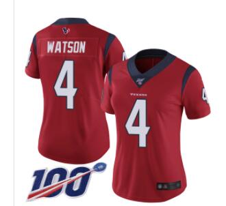 Nike Texans #4 Deshaun Watson Red Alternate Women's Stitched NFL 100th Season Vapor Limited Jersey