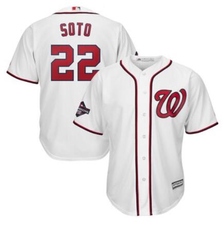 Men's Washington Nationals Juan Soto Majestic White 2019 World Series Champions Home Cool Base Patch Player Jersey