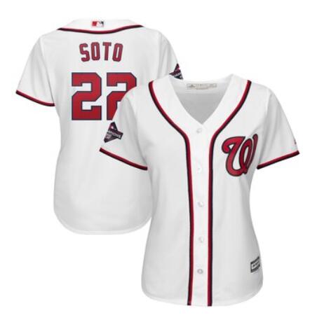 Women's Washington Nationals Juan Soto Majestic White 2019 World Series Champions Home Cool Base Patch Player Jersey