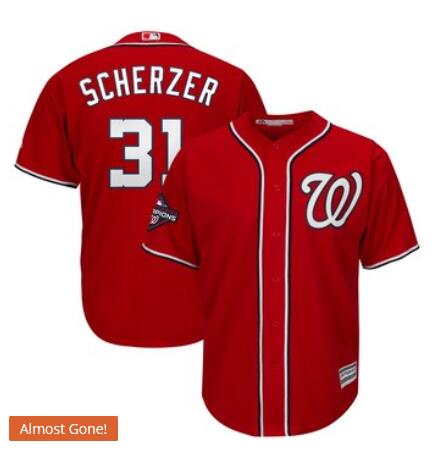 Men's Washington Nationals Max Scherzer Majestic Red 2019 World Series Champions Alternate Big & Tall Cool Base Player Jersey