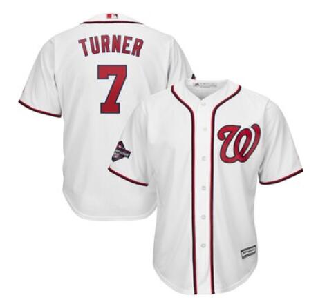 Men's Washington Nationals Trea Turner Majestic White 2019 World Series Champions Home Cool Base Patch Player Jersey