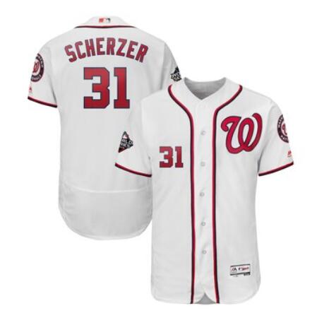 Men's Washington Nationals Max Scherzer Majestic White 2019 World Series Bound Authentic Flex Base Player Jersey